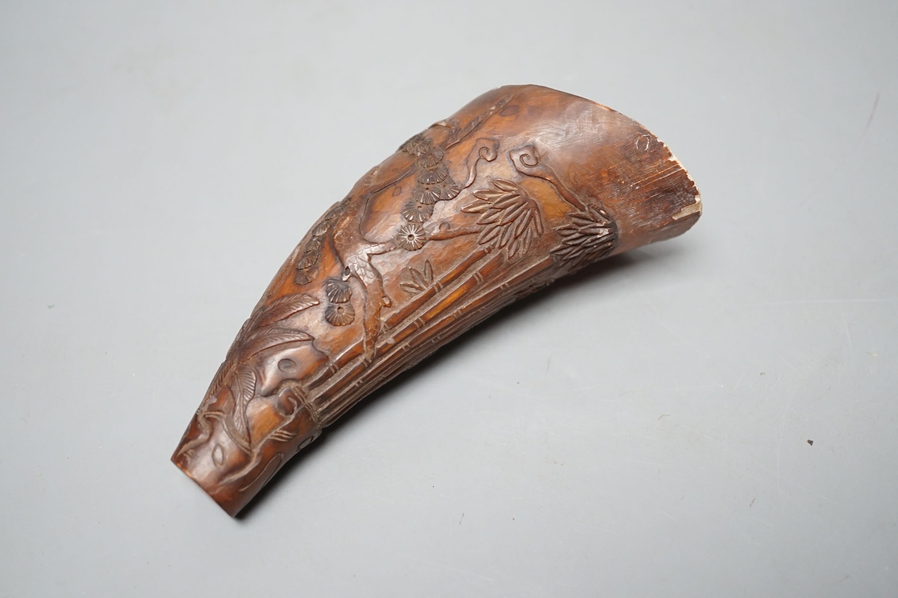 A Chinese carved horn cup 13cm